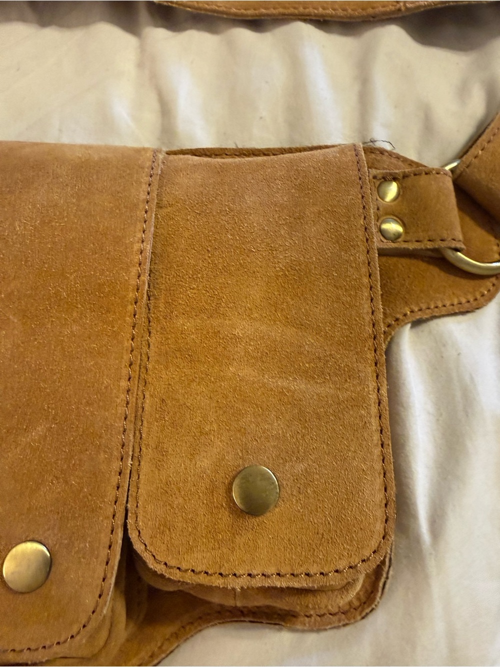 New Suede Tan Waist Bag with Dual Front Pouches - Picture 3 of 11